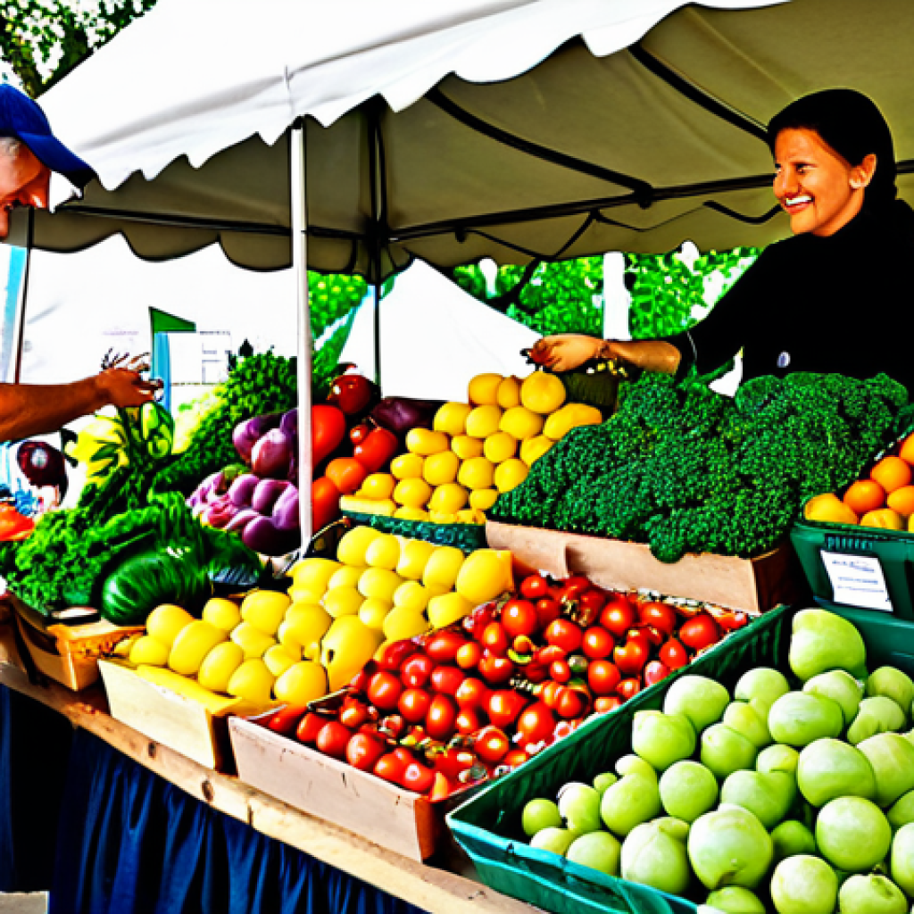 **

A family-friendly scene depicting a variety of colorful fruits and vegetables arranged in a vibrant display.  Emphasis on showcasing the natural colors derived from anthocyanins, carotenoids, and chlorophyll.  Fully clothed individuals (adults and children) are selecting produce at a farmer's market. Appropriate content, safe for work, perfect anatomy, correct proportions, natural pose, professional photography, high quality, modest setting.

**
