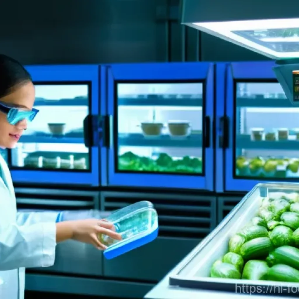 식품공학 실험 방법 - **Prompt:** A brightly lit, sterile, and futuristic food engineering laboratory, bustling with focus...