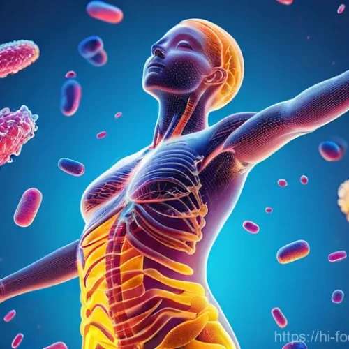 프로바이오틱스와 프리바이오틱스 - **Prompt 1: The Vibrant Gut Harmony**
    "A cheerful and healthy young woman, fully clothed in comf...