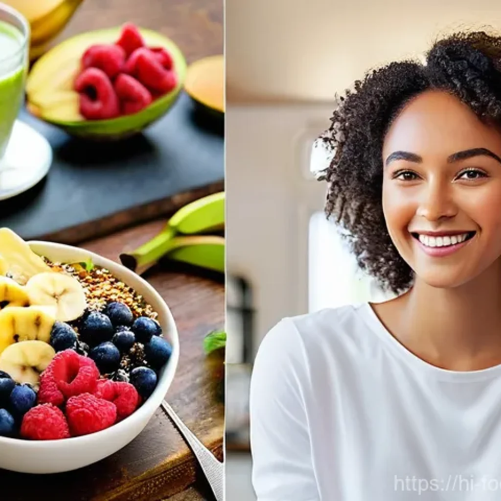 식품과 신소재 가공 트렌드 - **Prompt 1: Vibrant Superfood Breakfast**
    "A bright, naturally lit kitchen scene with a young wo...