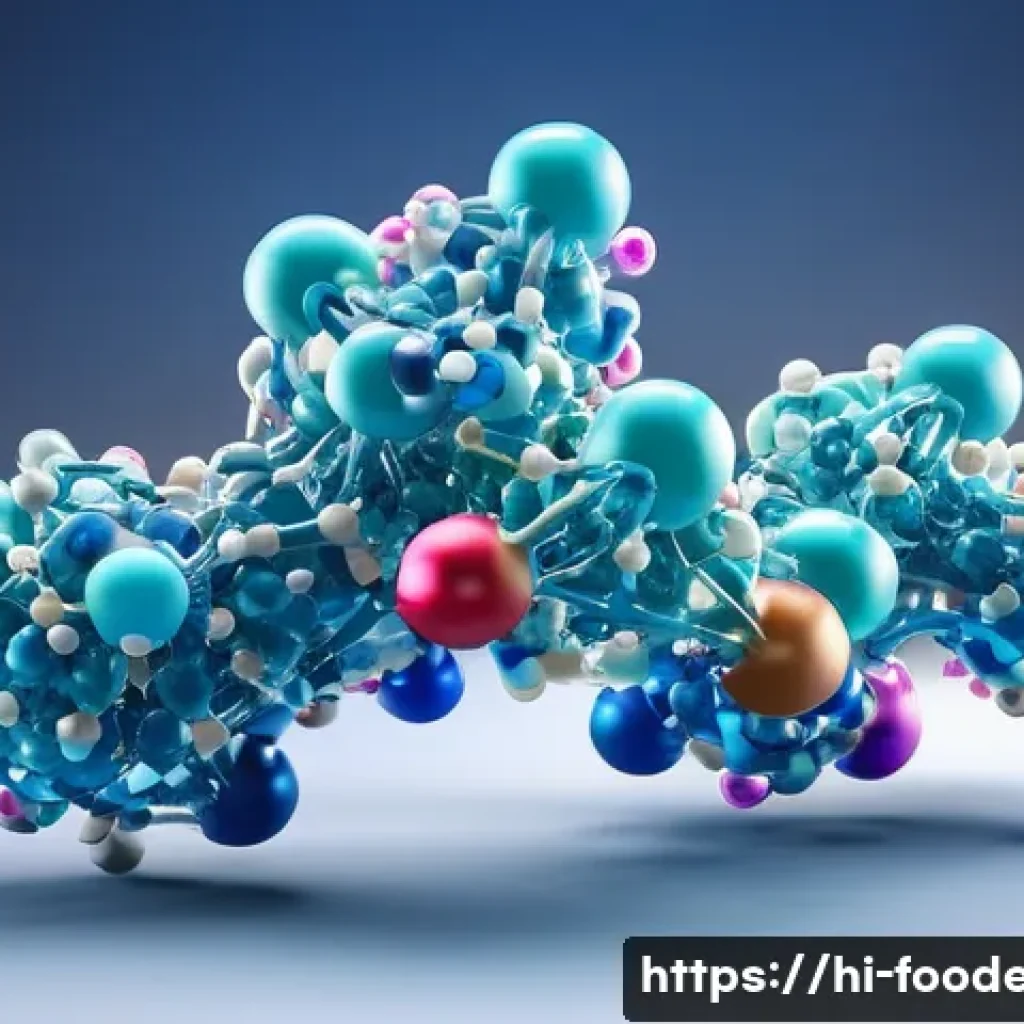 식품에서의 단백질 변성 - A highly detailed scientific illustration showing the three-dimensional native configuration of a pr...