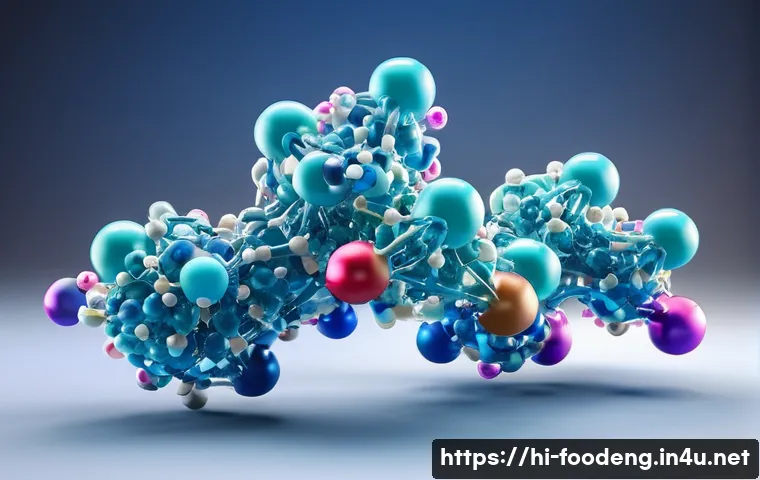 식품에서의 단백질 변성 - A highly detailed scientific illustration showing the three-dimensional native configuration of a pr...