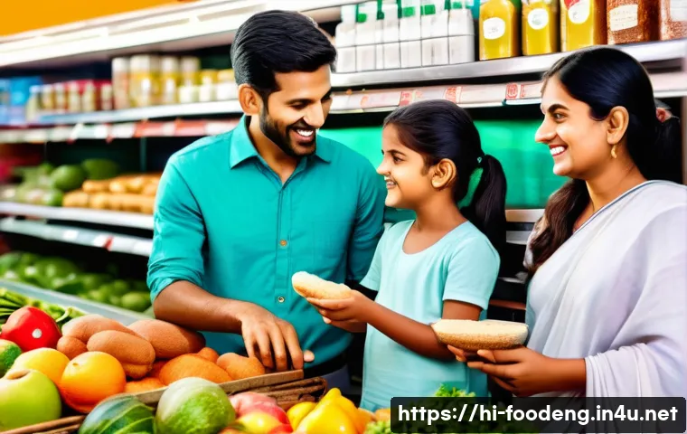 식품 공학에서의 클린라벨 트렌드 - A vibrant and detailed kitchen scene showcasing a family shopping for clean label food products at a...