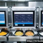 식품과 머신러닝 응용 - A high-tech food production facility featuring an advanced machine learning system monitoring a prod...