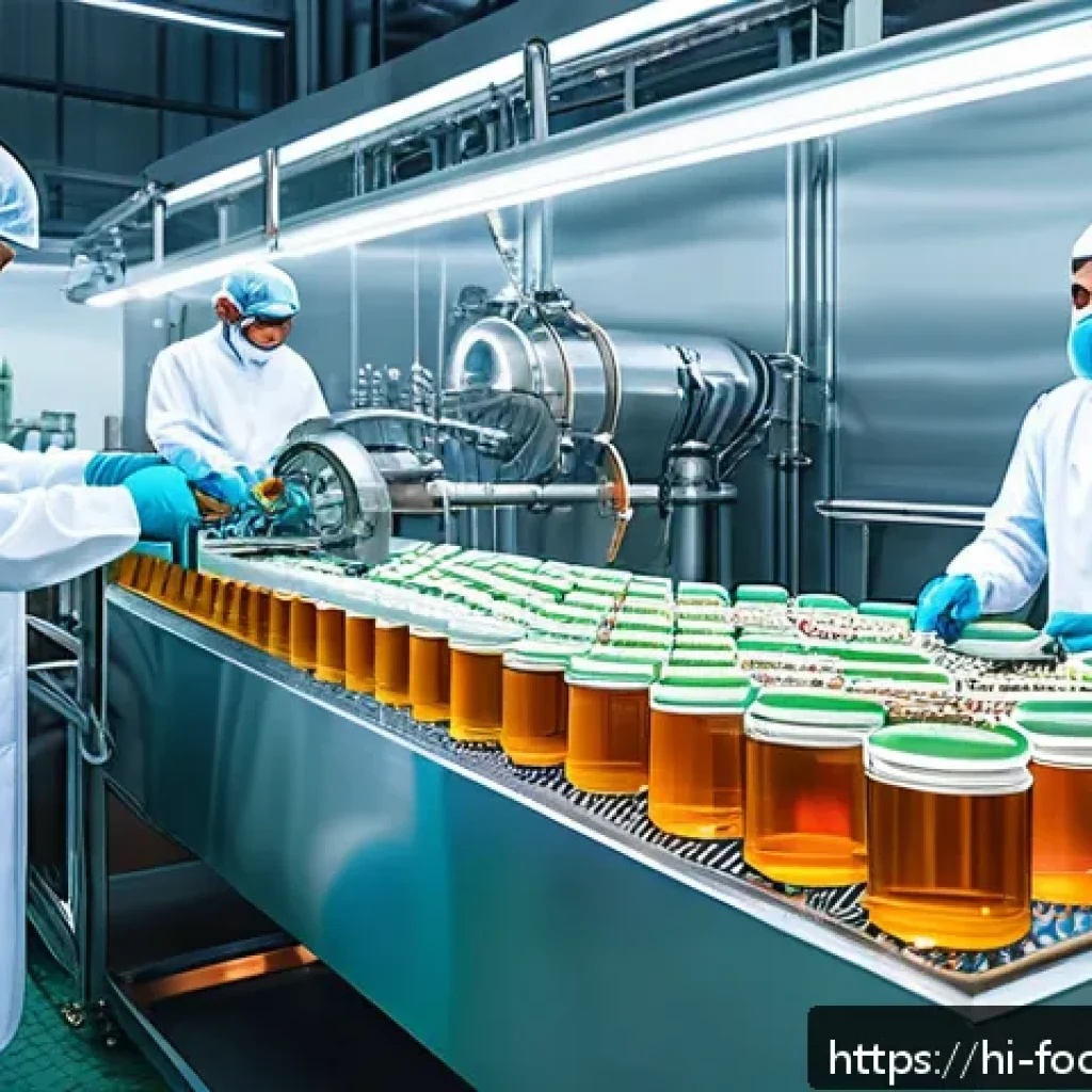 식품 가공에서의 초임계 유체 기술 - A detailed, vibrant illustration of a modern food processing facility using supercritical CO2 fluid ...