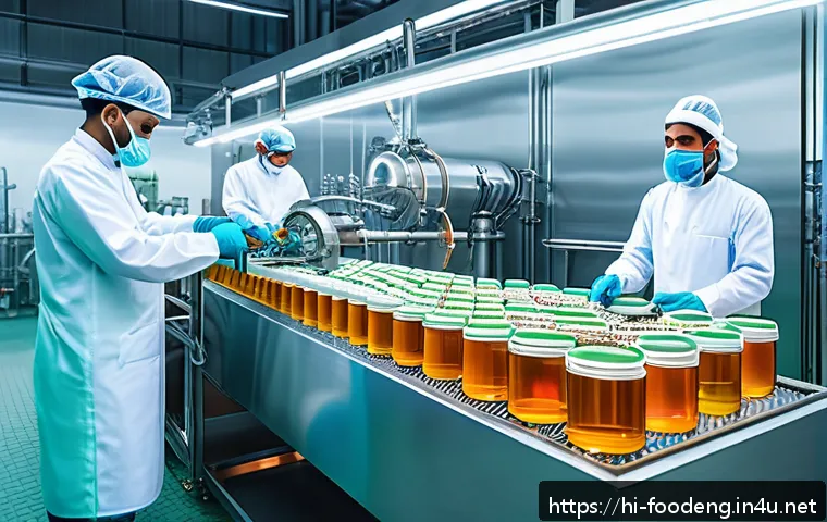 식품 가공에서의 초임계 유체 기술 - A detailed, vibrant illustration of a modern food processing facility using supercritical CO2 fluid ...