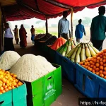 식품 포장재의 친환경 기술 - A vibrant marketplace scene in India showcasing various natural food packaging materials such as cor...