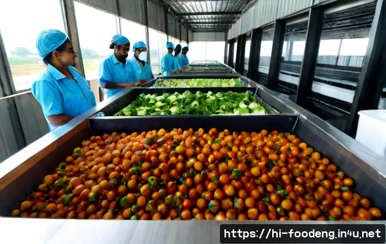 식품 산업에서의 ESG 경영 - Photorealistic sustainable food processing facility in India, Indian food industry manager and diver...